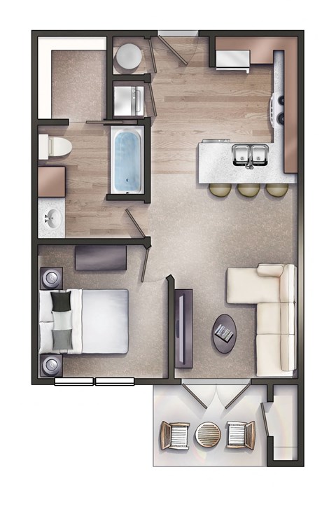 1bedroom 1bath Maple Floor Plan at Retreat at Brightside, Baton Rouge, LA, 70820